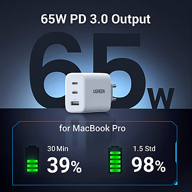 Adapter başlığı UGREEN 65W 2C1A Fast Charger (White) EU