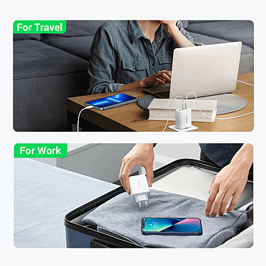 Adapter başlığı UGREEN 65W 2C1A Fast Charger (White) EU