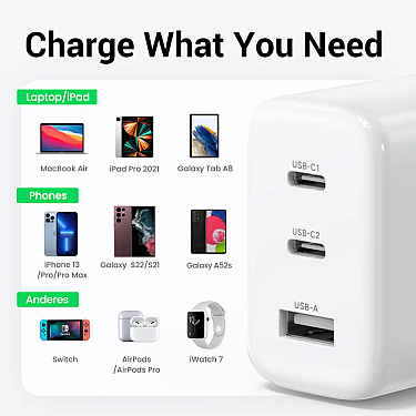Adapter başlığı UGREEN 65W 2C1A Fast Charger (White) EU