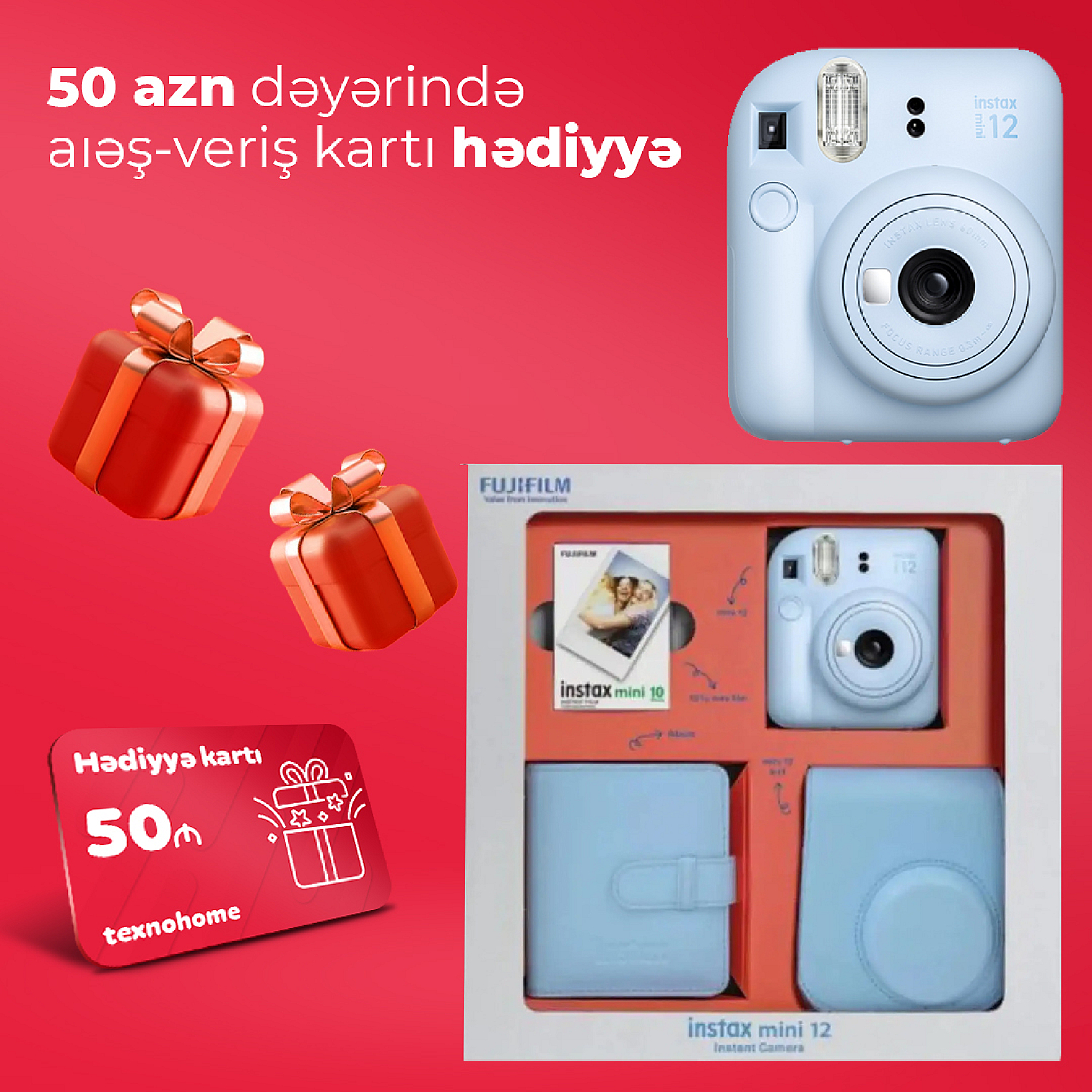 Fotoaparat Fujifilm Instax mini 12 Pastel Blue-Bundle Box (3 aylıq)