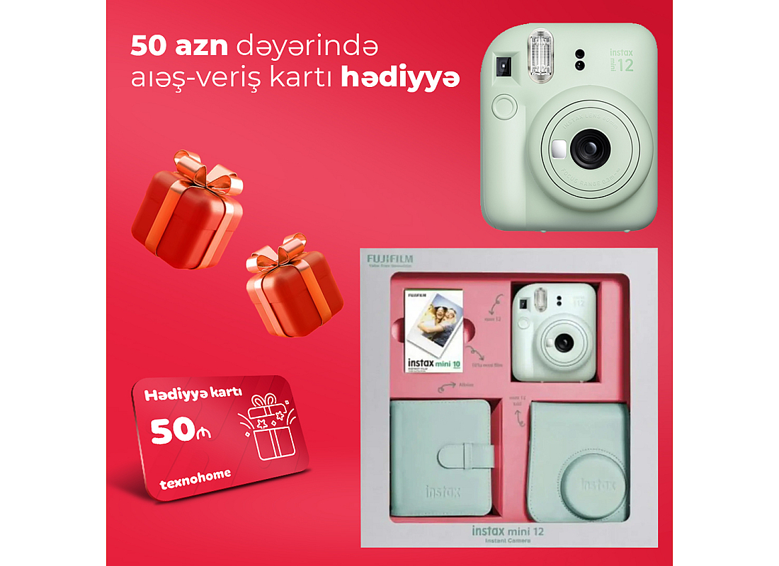 Fotoaparat Fujifilm Instax mini 12 Mint Green-Bundle Box (3 aylıq)