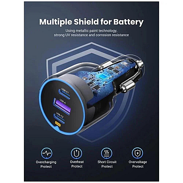 Avtomobil üçün charger UGREEN 75W 3-Port Fast Car Charger Avtomobil üçün charger UGREEN 75W 3-Port Fast Car Charger
