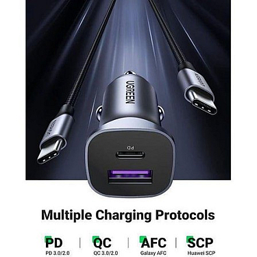 Avtomobil üçün charger UGREEN A+C Dual-Port Car Charger PD30W+SCP22.5W Avtomobil üçün charger UGREEN A+C Dual-Port Car Charger PD30W+SCP22.5W