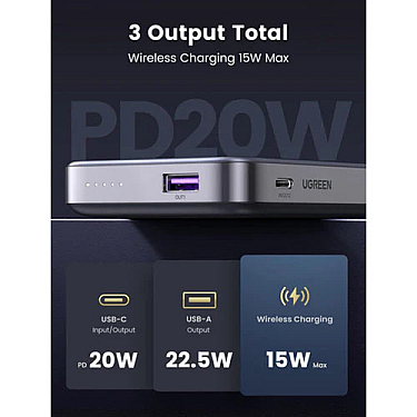 Power Bank UGREEN 10000mAh Magnetic Wireless Space Gray