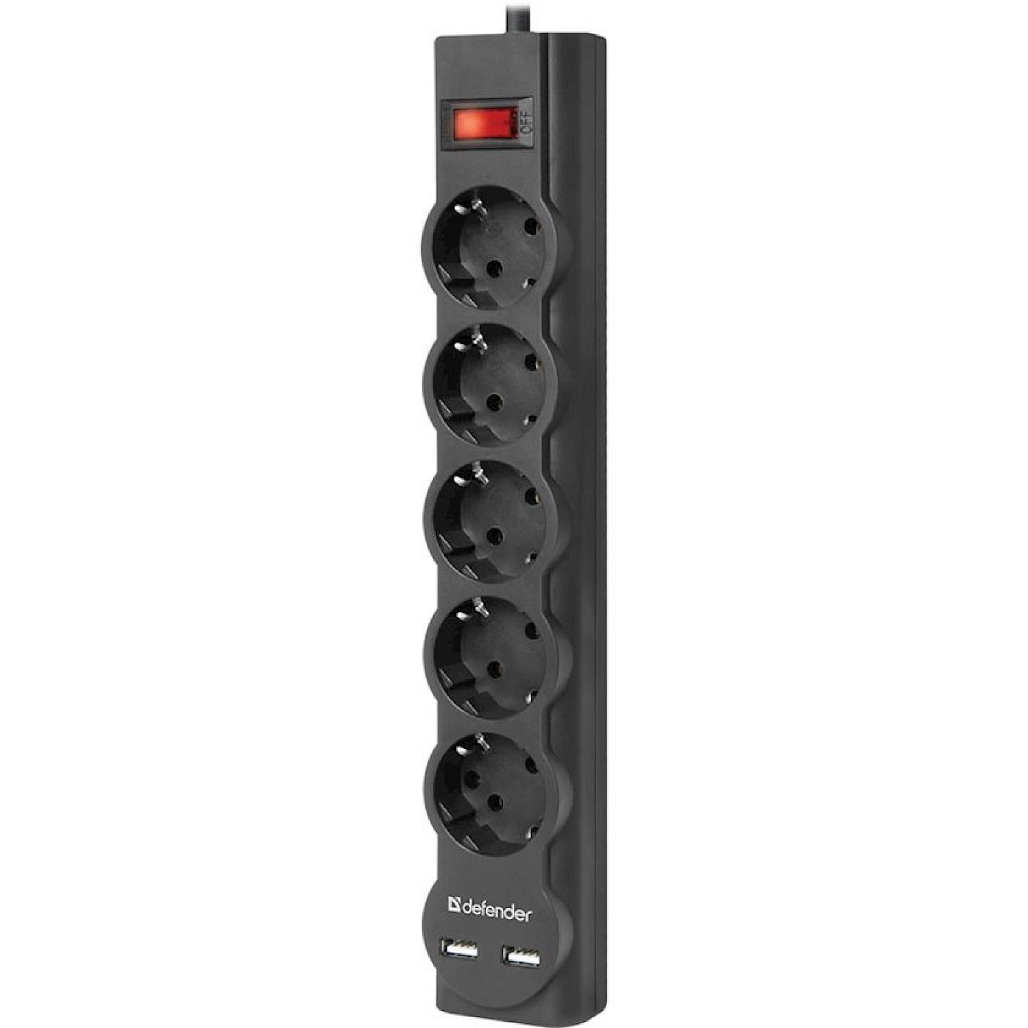 Uzatma kabelleri Defender Surge protector DFS 755 5.0m, 2*USB, 2.1A, 5 outlets (99755)