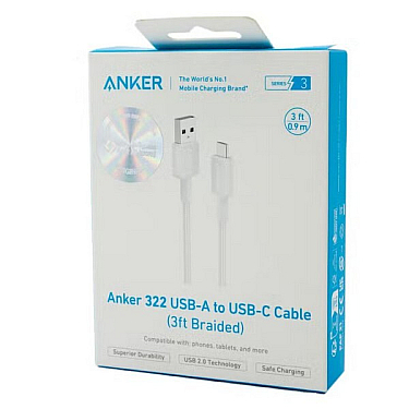 Kabel Anker 322 USB-A to USB-C 3ft braided White (A81H5H21)