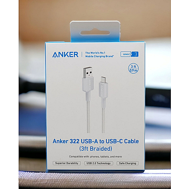 Kabel Anker 322 USB-A to USB-C 3ft braided White (A81H5H21)