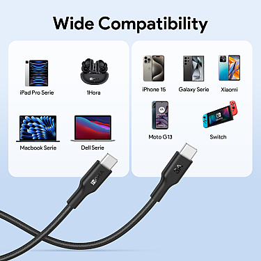 Kabel 1HORA Type C to Type C 3A 1M CAB272 Black