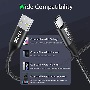 Kabel 1HORA USB to Type C 2.4A 1M CAB249 Black
