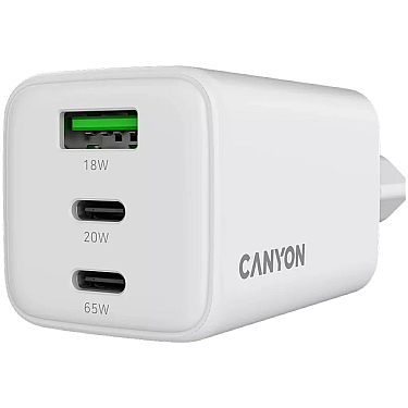 Adapter Başlığı Canyon CU65ACC GaN 65W 2xPD 1xQC EU White Adapter Başlığı Canyon CU65ACC GaN 65W 2xPD 1xQC EU White