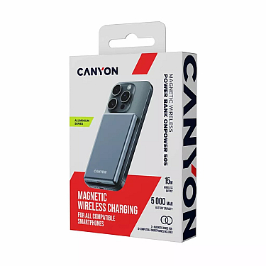 Power Bank Canyon OnPower 505 slim Magnetic 5000 mAh PD20W Dark Grey