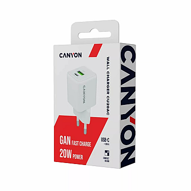 Adapter Başlığı Canyon CU20AC GaN 20W 1xPD 1xQC EU White