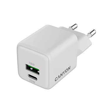 Adapter Başlığı Canyon CU20AC GaN 20W 1xPD 1xQC EU White