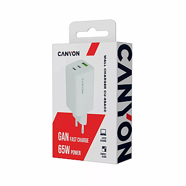 Adapter Başlığı Canyon CU65ACC GaN 65W 2xPD 1xQC EU White Adapter Başlığı Canyon CU65ACC GaN 65W 2xPD 1xQC EU White